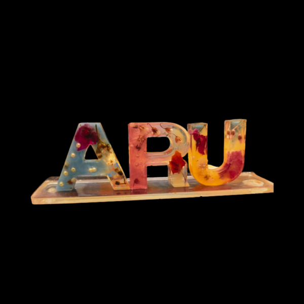 Custom resin letter plate | Custom Floral Resin Nameplate – “ARU”